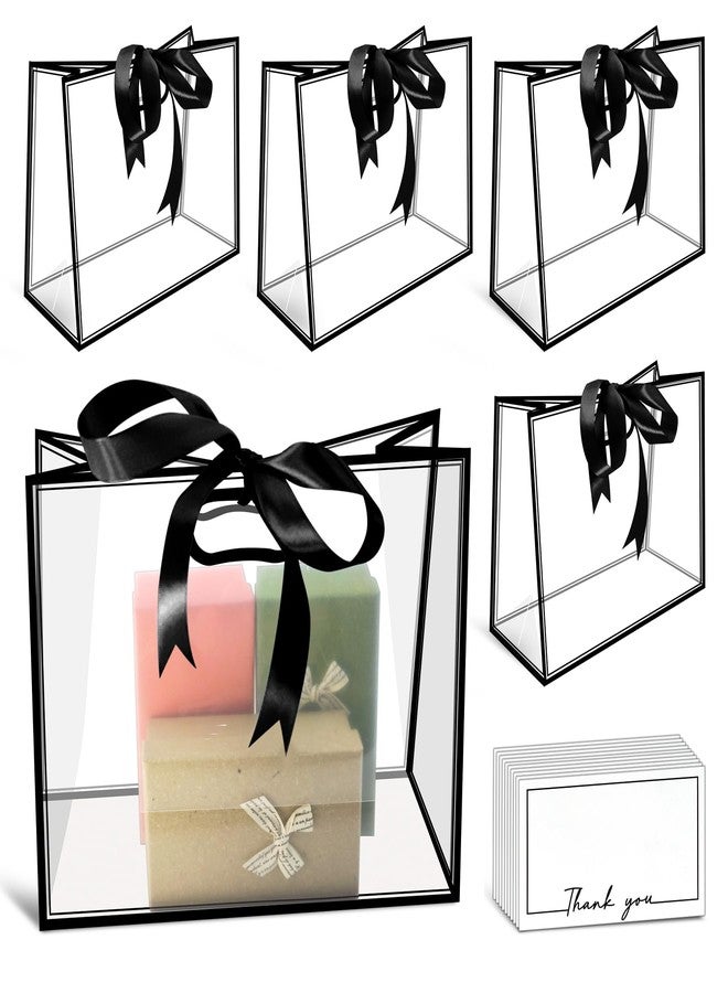 Philbinden 15Pack Clear Plastic Gift Bags with Handle,Reusable PP Gift Wrap Tote Bags with Ribbon Card for Wedding Bridal Birthday Party Baby Shower Goodies Graduation Shopping Business, 12x10x5Inch (black, large) - Image 1